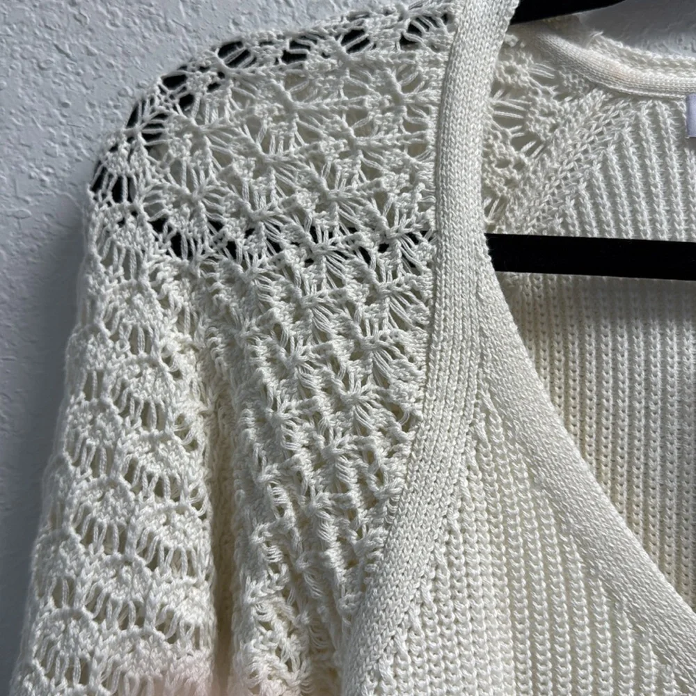 NEW- 525 Chic Cream 100% Cotton Open Knit V neck Sweater S - Picture 6 of 10